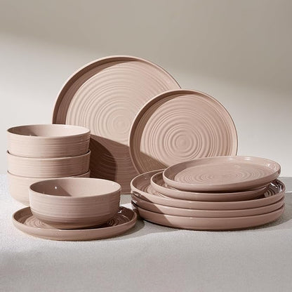 Stoneware Dinnerware Sets for 4, Plates and Bowls, Chip & Scratch Resistant