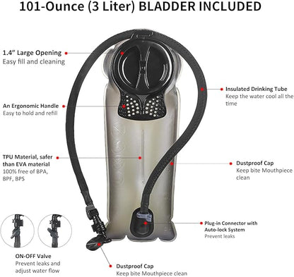 Unigear Tactical Hydration Packs Backpack 1050D with 3L Water Bladder, Thermal Insulation Pack Keeps Liquid Cool up to 4 Hours for Hiking, Cycling, Hunting and Climbing