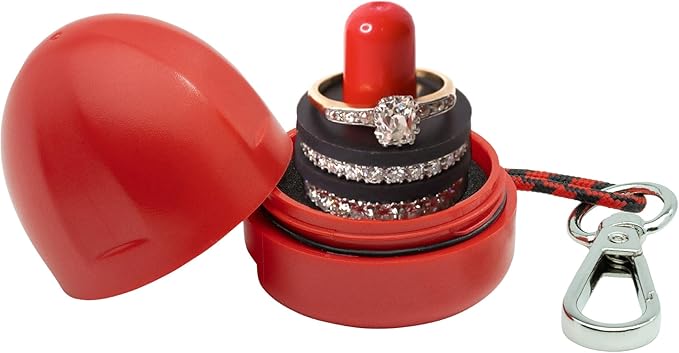 RING THING - Ring Holder Keychain, Jewelry Organizer and Storage, Portable Waterproof Ring Case, Pill Box Container, Gym and Travel Accessory (Ruby Red)