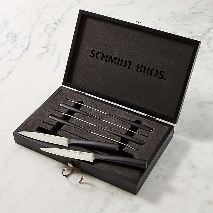 Schmidt Brothers - Carbon 6, 6-Piece Jumbo Steak Knife Set, High Carbon German Stainless Cutlery in a Wood Gift Box