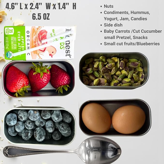 Flexibento - 2 x 6.5 oz | Leak proof | Small Stainless steel Snack Containers with Silicone lids|Dip, snacks, condimenrs | Plastic and BPA free | Metal Lunch box | Black (set of 2)