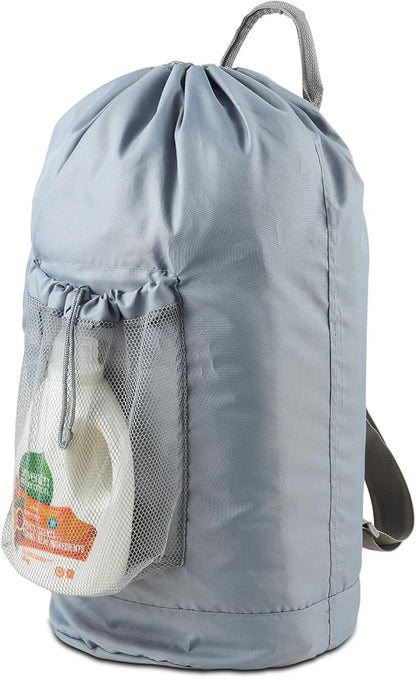 Backpack Laundry Bag, Large Laundry Backpack with Detergent Holder and Adjustable Shoulder Straps for College Travel Dorm Room (Gray)