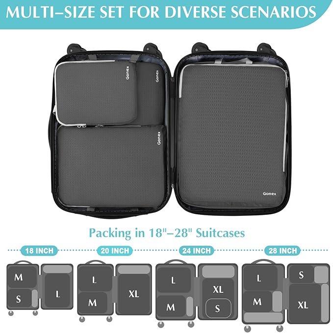 Gonex Compression Packing Cubes, 3pcs/4pcs Expandable Storage Travel Luggage Bags Organizers