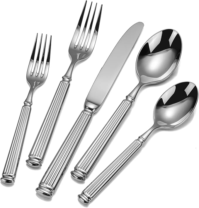 60-Piece 18/10 Heavy Duty Flatware Set for 12, High End Thick Handle Silverware Set, Luxury Forged Design, Dishwasher Safe