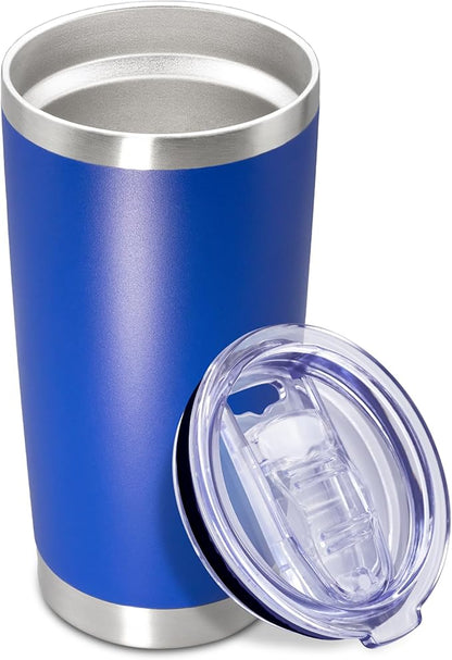 20 oz Tumbler Coffee Tavel Tumblers Bulk with Lid Stainless Steel Double Wall Vacuum Insulated Mug Powder Coated Cups fit Car Cupholder for Hot and Cold - Dark Blue, 1Pack