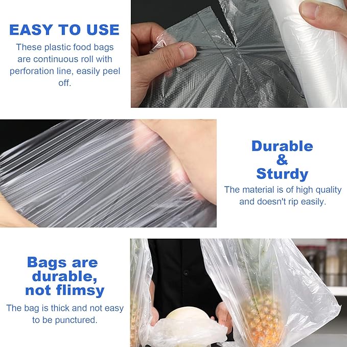 14x20 Plastic Produce Bags on a Roll - Clear Plastic Bags for Food, Vegetable, Fruits, Bread, Pet Bags and Grocery Clear Bag- 350 Bags/roll (20 Rolls)