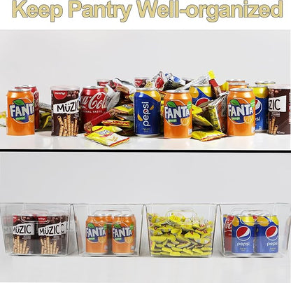 4pcs Clear Storage Bins Clear Storage Containers for Kitchen Pantry Organization, Organizing Bins with Built in Handles, Cabinet Organizers