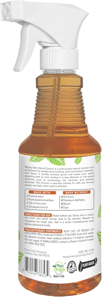 Mighty Mint Wood Cleaner and Conditioner, Spray Cleans and Renews Wood, Natural Peppermint Scent, 16oz