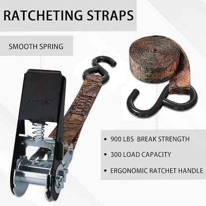 XSTRAP STANDARD Ratchet Tie Down Straps - 8PK - 1'' x 10 ft - 900 LB Break Strength Cargo Straps for Moving Appliances, Lawn Equipment, Motorcycle (Camouflage2)