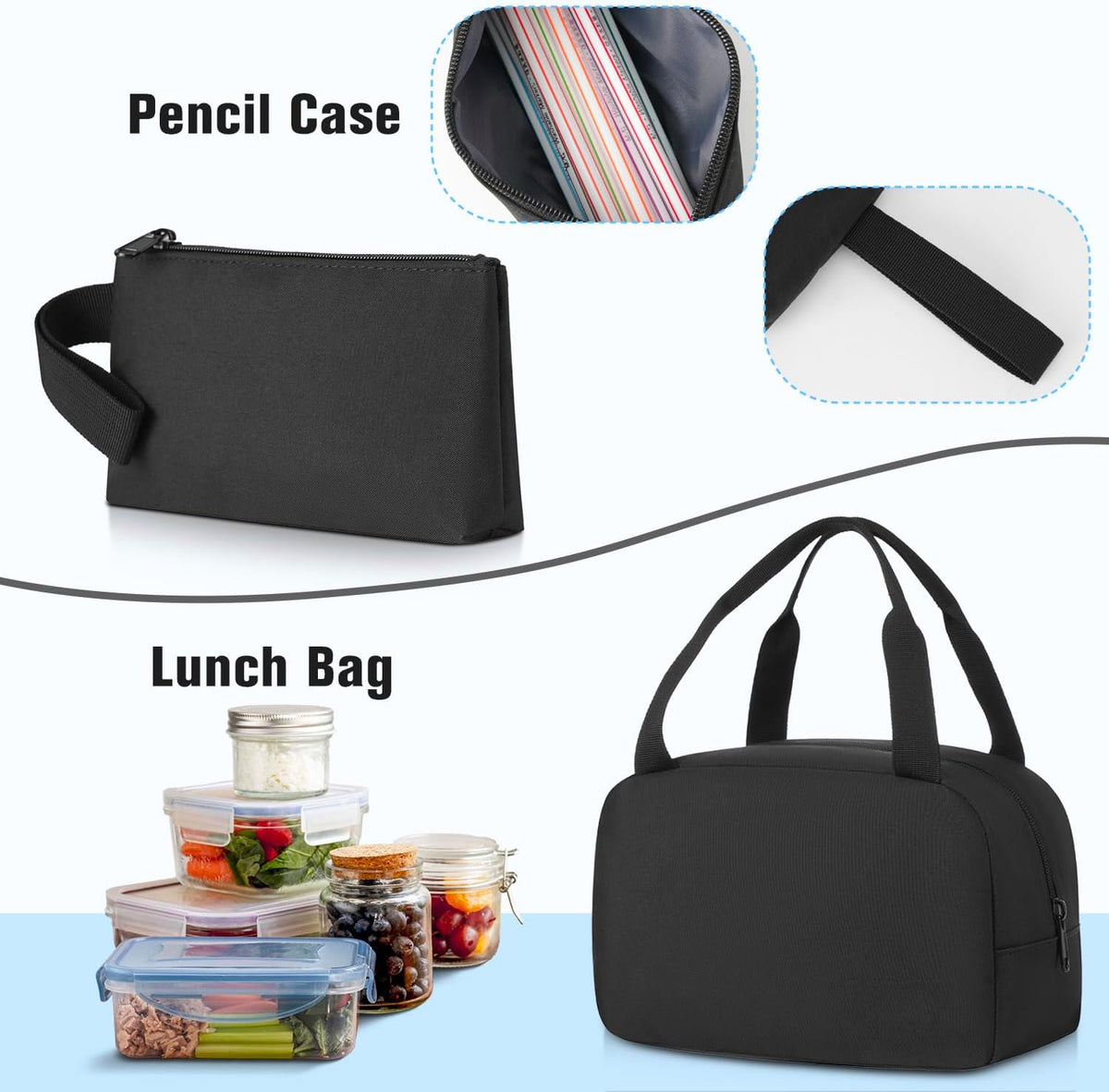 School Backpack 3PCS Sets for Teens Lightweight Bookbag with Lunch Bag Pencil Case for Middle School High School College