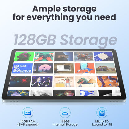 11 Inch Tablet, Android 14 Tablet with Sim Card Slot, 128GB+16GB+1TB Expandable, 2.0Ghz Octa-Core, 8000mAh Battery, Incell Screen, 21+8MP Dual Camera, 5G WiFi, Tableta with Keyboard/Mouse/Case, Gray