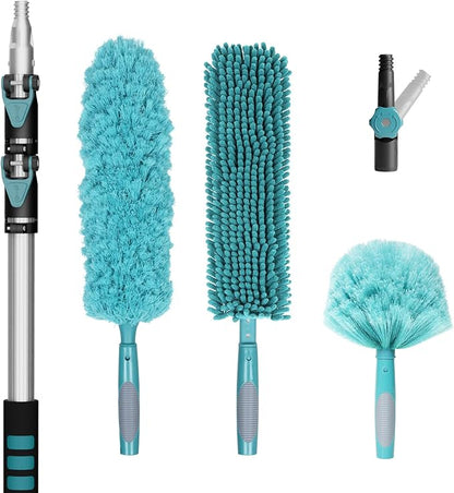 20 Foot High-Reach Duster Kit with 5-12FT Extendable Pole - High Ceiling Duster Cleaning Kit with Telescopic Pole,Cobweb Duster, Chenille Ceiling Fan Duster, Microfiber Feather Duster