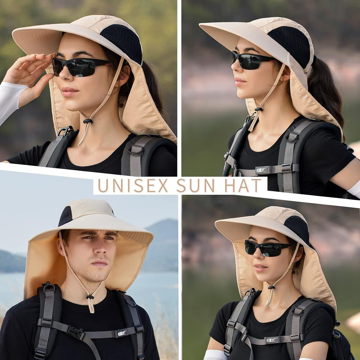 Sun Hat for Men Women with Neck Flap,UPF 50+ UV Protective Hiking Fishing Hats,Wide Brim Sun Hat for Women&Men