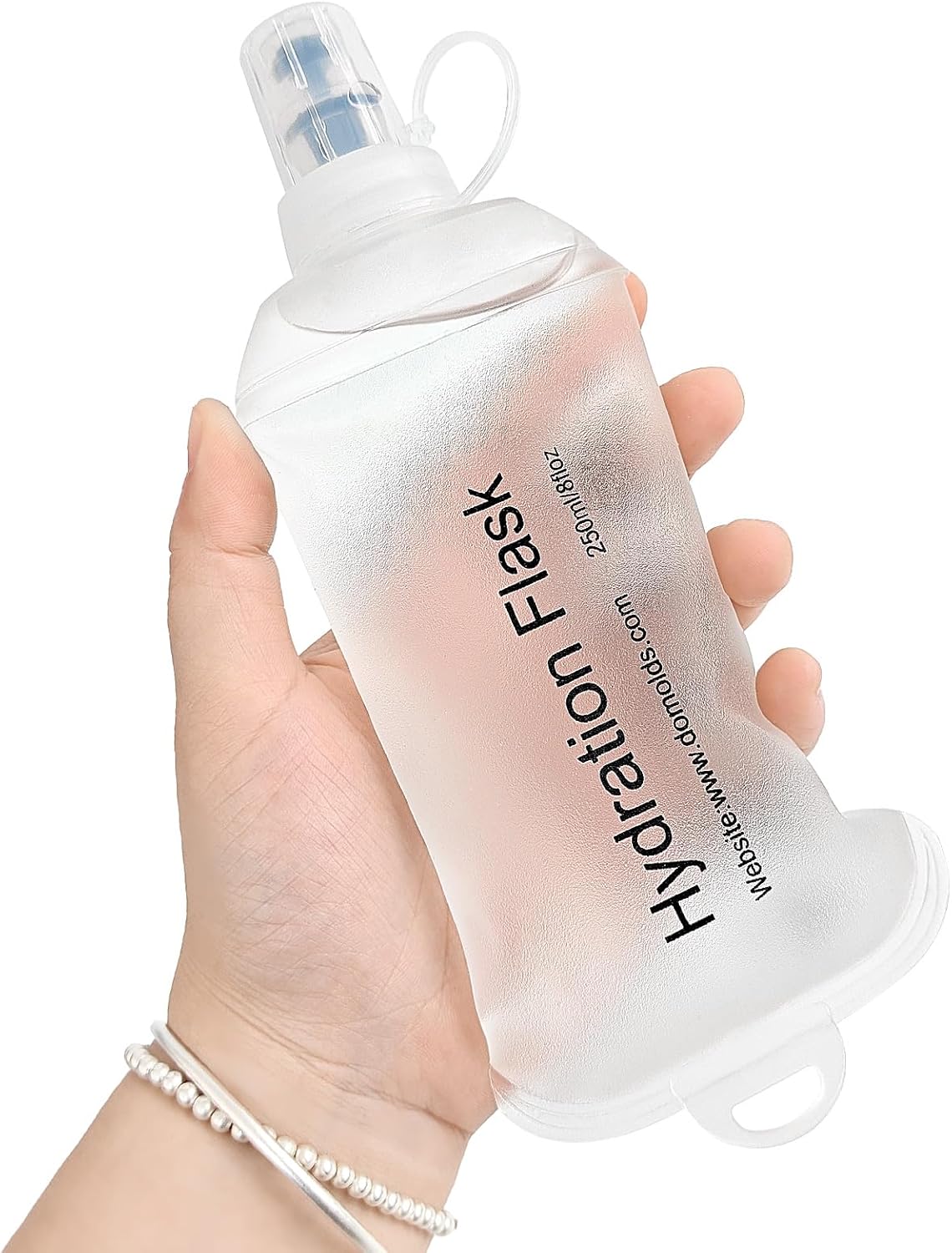 GYGYL Soft Flask, TPU Collapsible Soft Water Bottle for Hydration Pack, Running Vest, Leak-Proof Folding Water Bottle for Hiking Cycling Climbing Jogging-250ml White