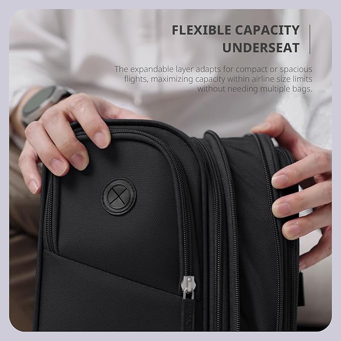 Verage Under Seat Luggage with Wheels, Softside Expanable Small Suitcase Carry On Luggage Bags for Airlines Airplanes Short Trip Men Women (Black, 16-Inch Rolling Underseat)