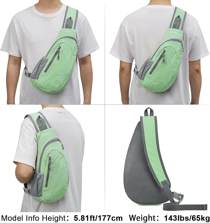 G4Free Sling Bag for Men Women, Small Crossbody Backpack Lightweight Chest Shoulder Bags for Travel, Outdoor and Sports (Light Green)