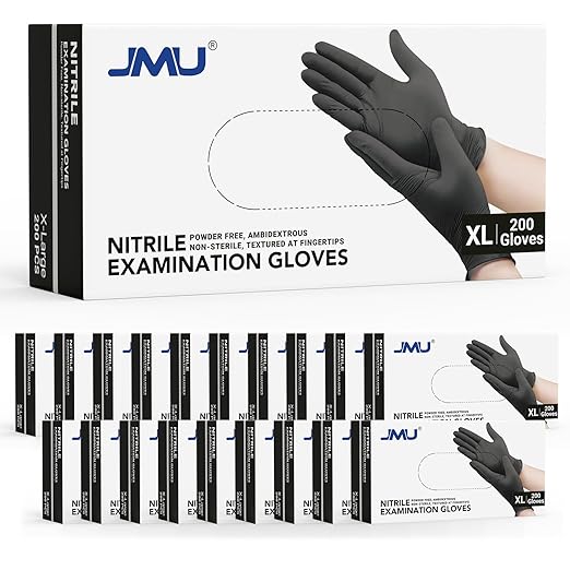 JMU Black Nitrile Gloves XL, 3.5Mil Disposable Nitrile Exam Gloves Latex Free Powder Free, 4000 Pcs