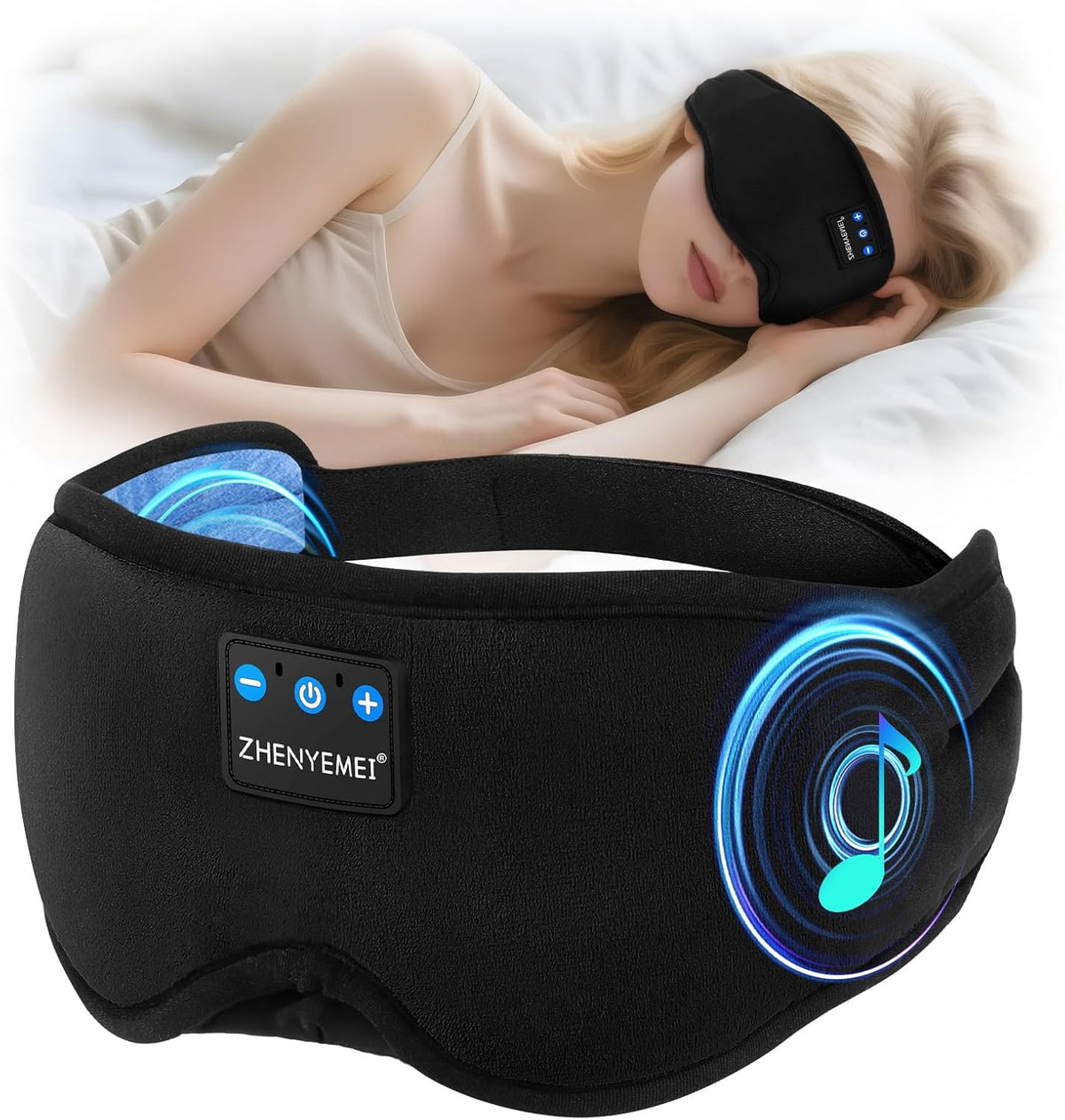 Deep Sleep Mask with Bluetooth 5.4 Headphones - Blackout Sleeping Mask Side Sleeper Eye Masks Earphone Rechargeable Headband Wiless Music Ear Muffs Portable Travel Essentials Gift for Women Men Mom