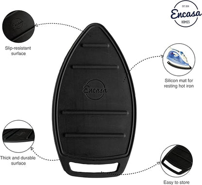 Encasa XO Silicon Mat for Hot Iron Rest - Heat Resistant, Anti - Slip, Thicker Pad for Protecting Your Table During Ironing, Non-Burning, Machine Washable, Durable - Black