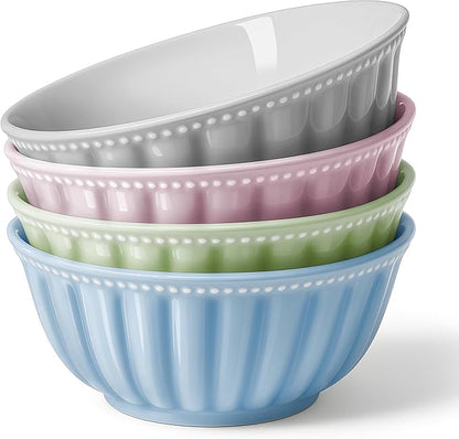 Ceramic Soup Serving Bowls for Kitchen, 6.4 Inch, Set of 4, Cereal Bowl Porcelain, Oven & Microwave Safe, Mixing Color