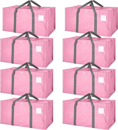 8 Pack Extra Large Moving Bags Heavy Duty Packing Bags with Extra Long Handles and Zippers Storage Totes for College Students Room Dorm Essentials Packing Supplies(Pink)