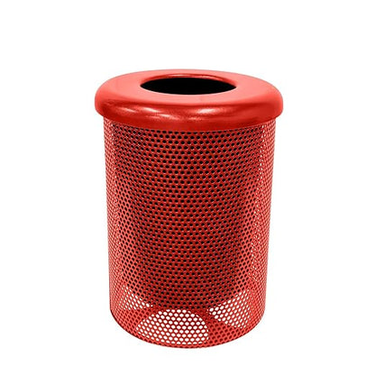 COATEDOUTDOORFURNITURE RFT-P-RED Heavy Duty Round Trash Receptacle with Flat Top, Liner Included, 32 Gallon, Red, Made in America