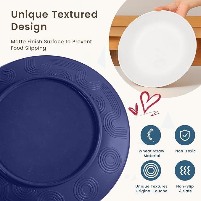 Homienly 40 PCS Wheat Straw Plates and Bowls Sets, Cups Sets, Service for 8, Unbreakable Microwave and Dishwasher Safe Dinnerware Sets,Reusbale Plastic Dishes Set - Island, Matte
