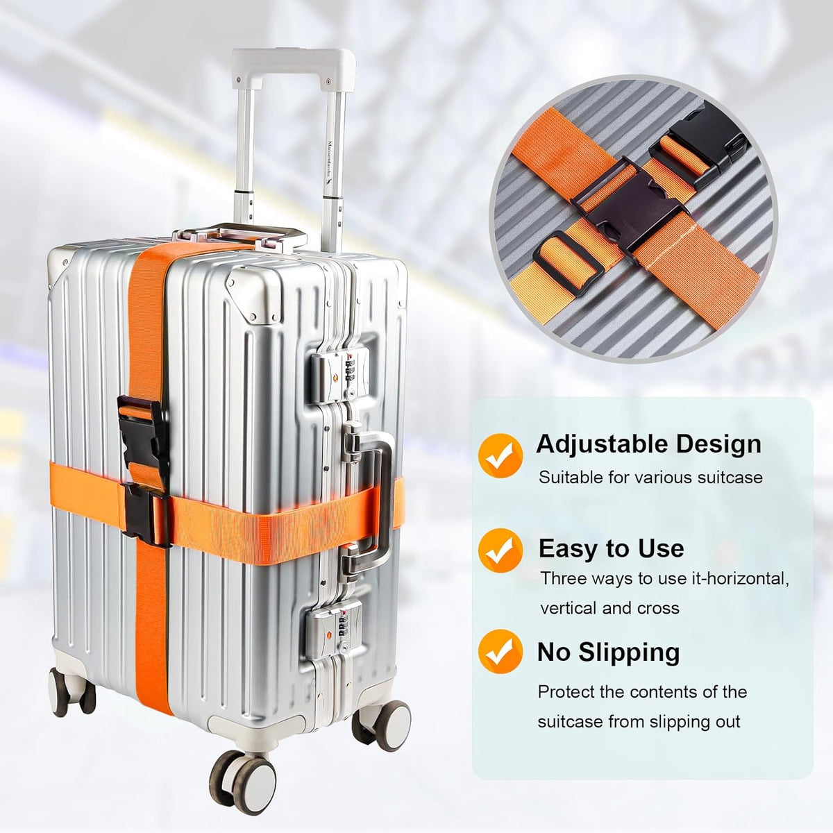 Luggage Straps for Suitcases TSA Approved, Travel Belt Suitcase Belt, Suitcase Straps TSA Approved, Luggage Belt Strap TSA Approved, Travel Straps for Luggage, Luggage Band Bag Straps, Orange