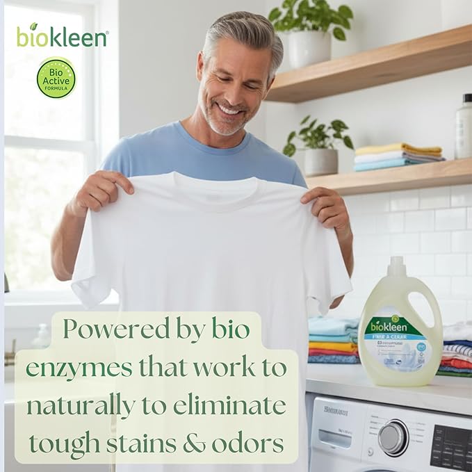 Biokleen Free & Clear Natural 3X Concentrated Liquid Laundry Detergent, 300 Loads, Plant-Based, Hypoallergenic, Removes Stains & Fights Odors, Dye Free, Unscented