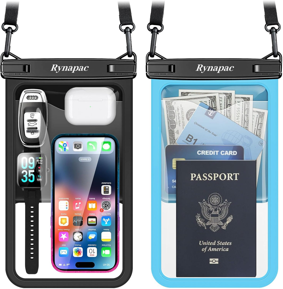[Up to 10"] Large Waterproof Phone Pouch Bag - 2 Pack Waterproof Phone Case for iPhone 16 15 14 Pro Max Galaxy S25 S24 Ultra, IPX8 Cellphone Water Protector Pouch Beach Essentials Travel Must Haves