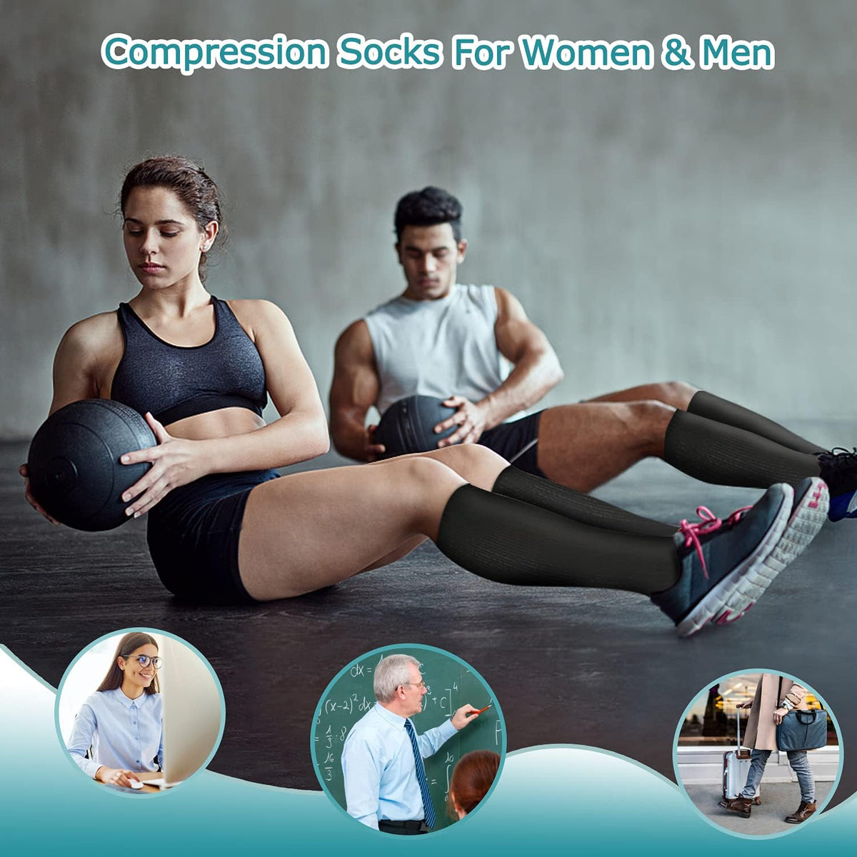 ACTINPUT 8 Pairs Compression Socks for Women & Men,Support Compression Stockings for Medical Running Athletic