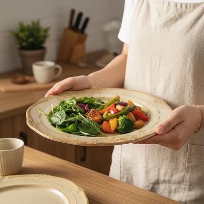 salad plates set of 4, 10.5 inch Reactive Glaze Stoneware Dinner Dish Set