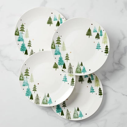 Lenox 880068 Balsam Lane 4-Piece Dinner Plate Set(Green), Christmas Drinkware, Holiday Hosting