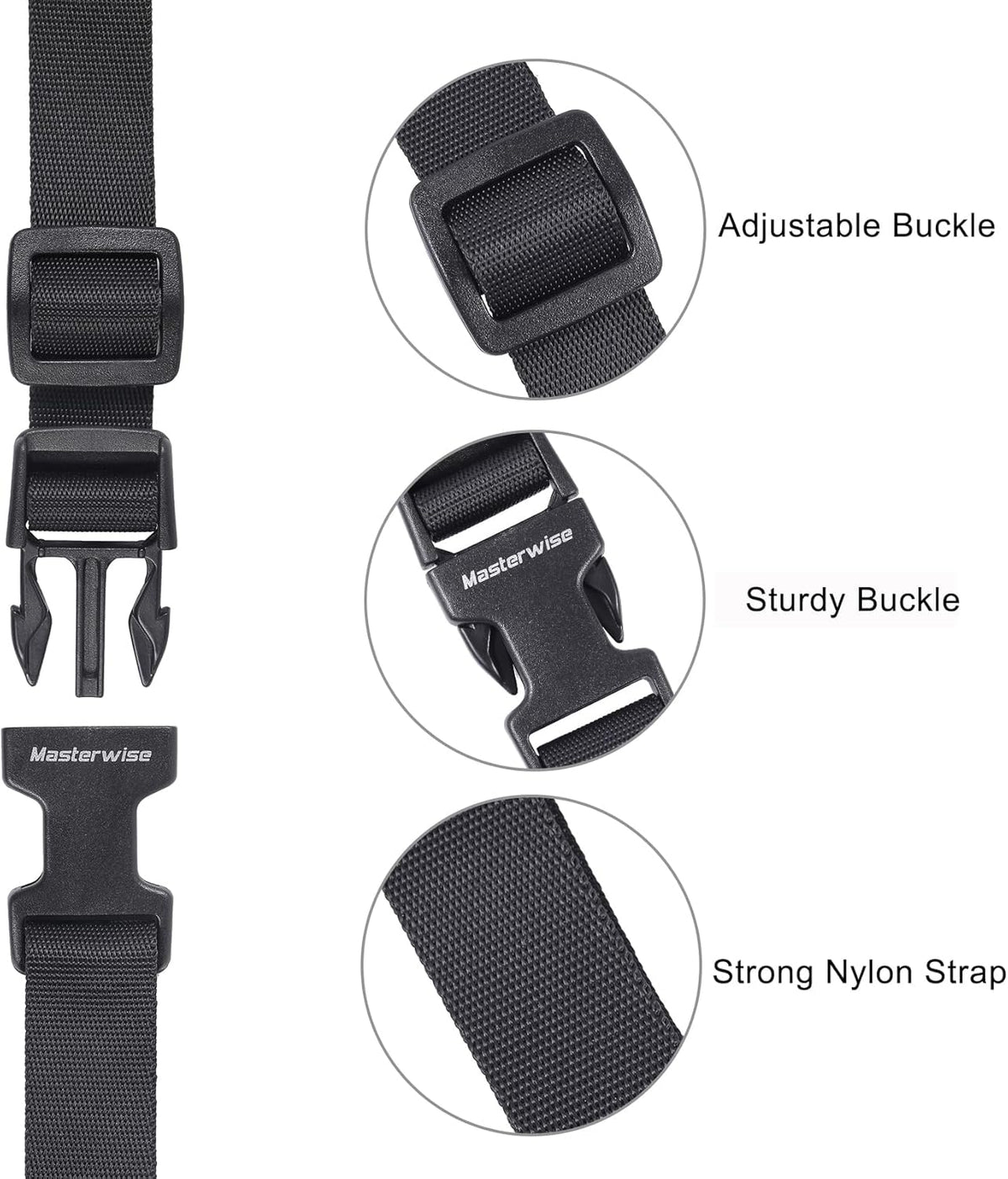Buckle Straps with Clips, Adjustable Nylon Straps with Buckle, Black 4 Pack (4‘x0.75“)