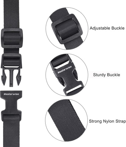 Buckle Straps with Clips, Adjustable Nylon Straps with Buckle, Black 4 Pack (4‘x0.75“)