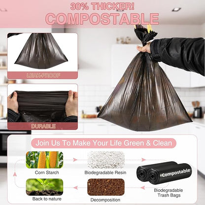 Small Bathroom Trash Can with Lid Soft Close, 1.8 Gallon Stainless Steel Garbage Can with Removable Inner Bucket,80Count Trash Bags, Slim Step Pedal Trash Bins