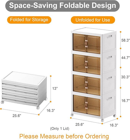 Extra Large Stackable Storage Bins with Lids & Wheels & Door, 448QT-112QT/28GAL*4Pack Foldable Collapsible Closet Organizers, Plastic containers drawers for bedroom Dorm