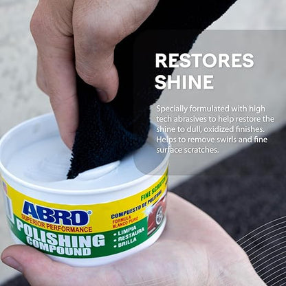 ABRO Superior Performance Car Polishing Compound for Oxidized Finishes, Buff, Shine, Smooth, & Clean, Scratch Remover for Vehicles, Boats, & Bikes - 10 oz.