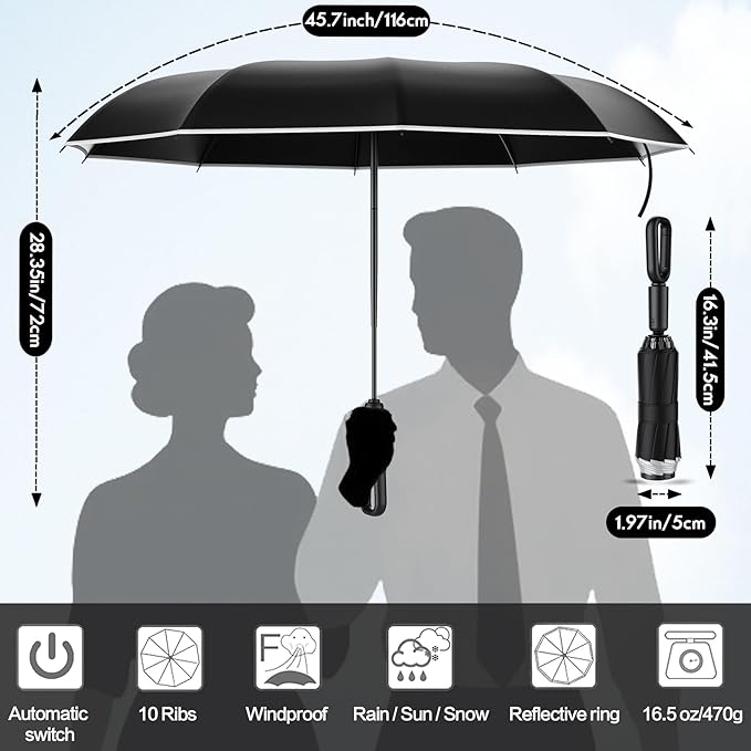 Auto Open Close Umbrella - Ultra Light Compact Travel & Backpack Size for Women and Men, UPF 50+ Eco-Friendly Sun Protection & Windproof Rain Umbrella with UV Defense