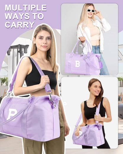 Daughter Niece Gifts for Teen Girl Kids, Initial Travel Duffel Bag Sports Gym Bag Personalized Gifts Weekender Bag，Monogram Overnight Bag Cute Dance Bag Birthday Bridesmaid Gifts for Women(Purple, B)