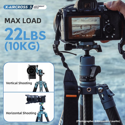 Fotopro Carbon Fiber Tripod 60 Inch 360 Degree Ball Head Quick Release Plate Lightweight Camera Tripod for Travel Tripod Folded Height Only 14.2",Max Loads up to 22lbs,Blue