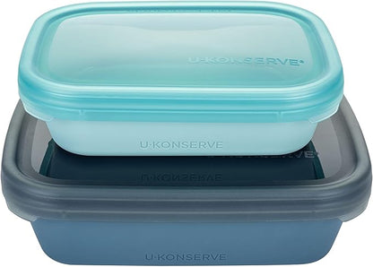 U Konserve Platinum Silicone Nested Duo Food Storage Bento Box Dual Seal Rectangle Container – Two Pack - Leak Proof, Shatter Proof, Dishwasher Safe, Plastic Free – 24oz & 48oz (Night Sea)