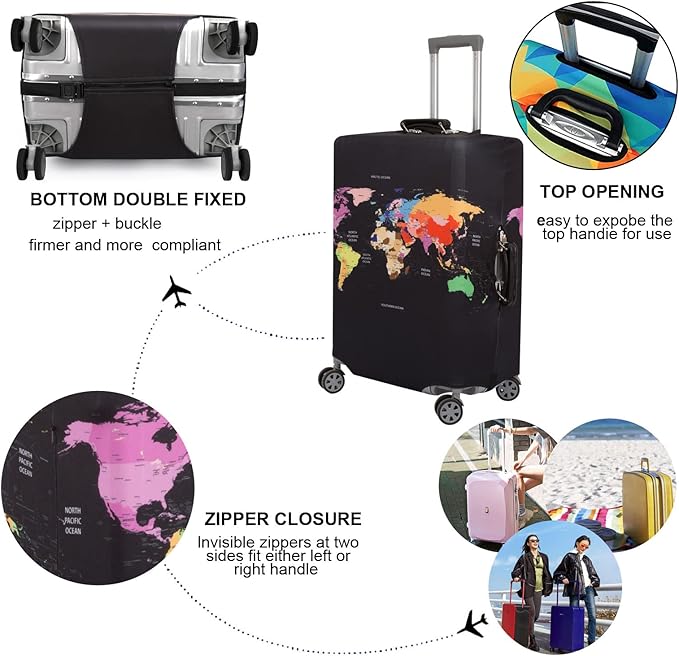 MosaiRudo Thicker Luggage Cover Elastic Suitcase Cover Protector Fits 18-32 Inch Suitcase Travel Accessories (Colorful, L)