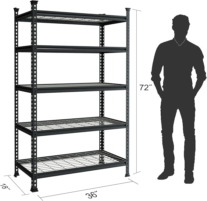 WORKPRO 5-Tier Metal Garage Shelving Unit, 36”W x 18”D x 72”H Storage Shelves, Adjustable Storage Rack Heavy Duty Shelf, 4000 lbs Load Capacity (Total), for Garage, Kitchen, Bathroom, Warehouse
