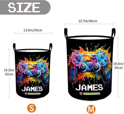callie Personalized Game Hamper Laundry Basket Toy Storage for Boys, Waterproof Collapsible Dirty Clothes Bin for Kids Bedroom, Gifts for Gamer (13.8" x 16.5", 15.7" x 19.6")