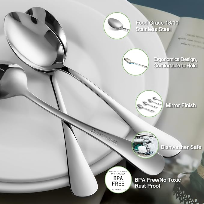 SANTUO Stainless Steel Teaspoon Set,12 Piece 6.7" Spoons Silverware,Dessert Spoons,Mirror Finish & Dishwasher Safe