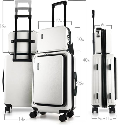22 Inch Carry On Luggage 22x14x9 Airline Approved, Carry On Suitcase with Wheels, Hard-shell Carry-on Luggage, Durable Luggage Carry-On, White Small Suitcase with Cosmetic Case
