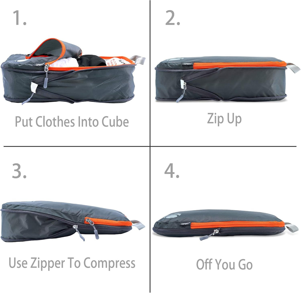 Cipway - 5 Set Compression Packing Cubes for Travel, Ultralight Packing Organizers for Luggage Suitcase & Backpack (Grey), L