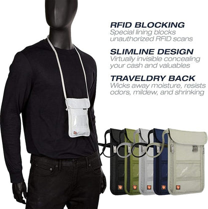 Lewis N. Clark RFID Blocking Stash Neck Wallet, Travel Pouch + Passport Holder for Women & Men, Black, One Size