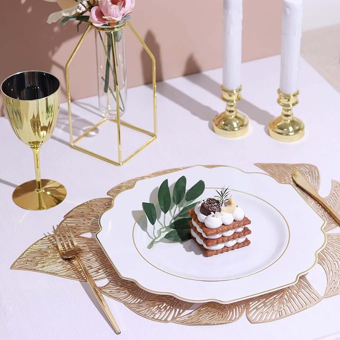 White Hard Plastic Dinner Plates, 50 Pack 11" Disposable Round Baroque Plates